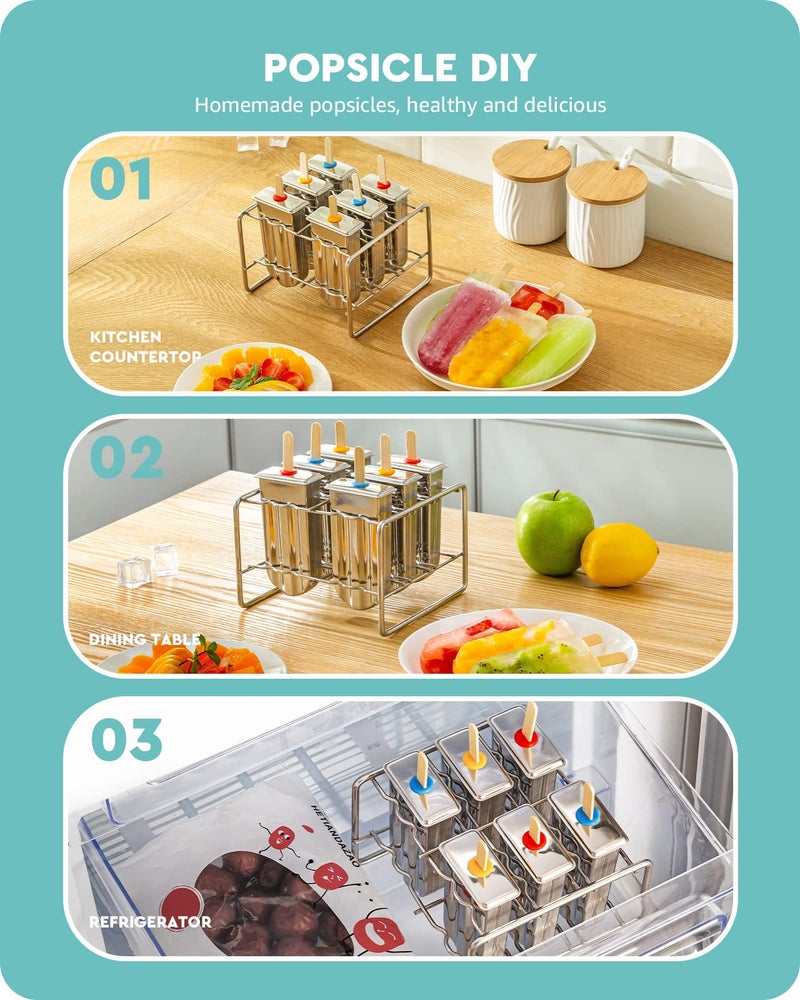 Baffect Metal Popsicle Moulds, Set of 6 Round Head Stainless Steel Ice Lolly Molds with Holder, Fast Freezing Ice Cream Makers with Lollipop Sticks and Bags - Image 5